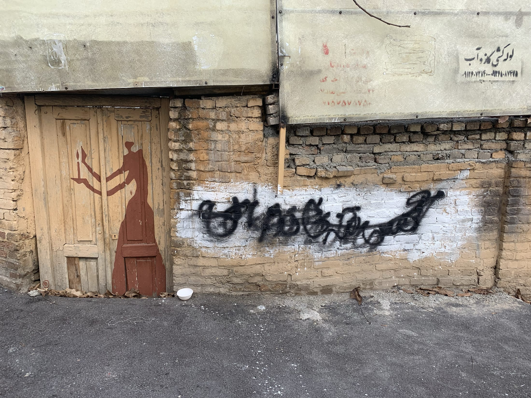 Alley with graffiti and a painted door, Tehran